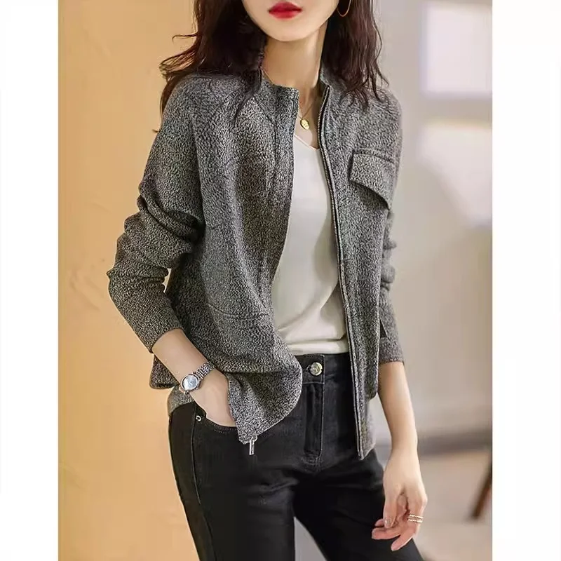 Wool Knitted Sweater Cardigan Thin Jacket Women's 2024 Spring and Autumn New Wool KnKorean Version Versatile Sweater Solid Color