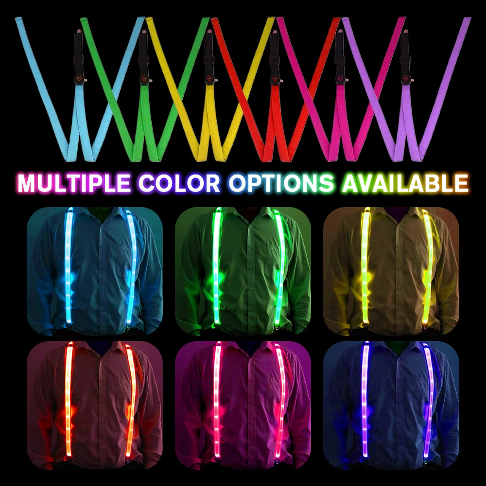 

3-Piece LED Glow Suspenders Party Set, Adjustable Glowing Belt, Suitable for Nightclubs, Birthday Celebrations, Performances