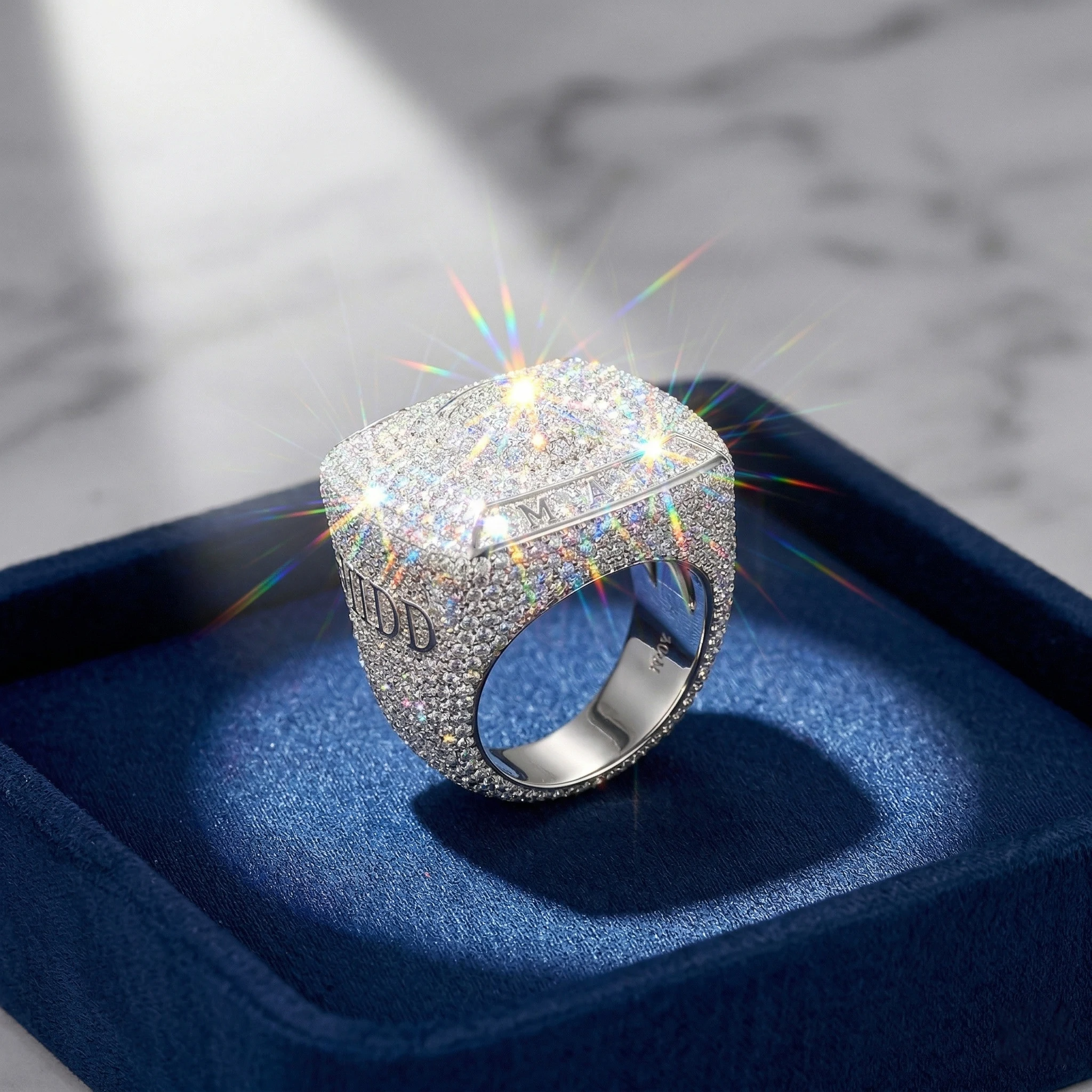 

Hip Hop Moissanite Ring, 925 Sterling Silver, D Color VVS1, Heavy Full Pave, Men's Street Style, Rap Jewelry, GRA Quality