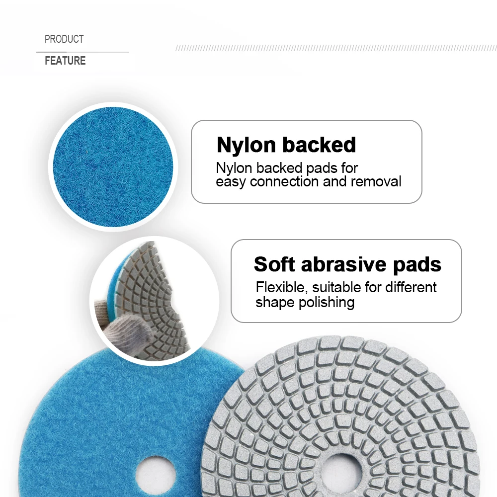 SHDIATOOL 8pcs 100mm Diamond Wet Flexible Polishing Grinding Pads Granite Marble White Resin Bond 4inch Sanding Discs M14 Backer