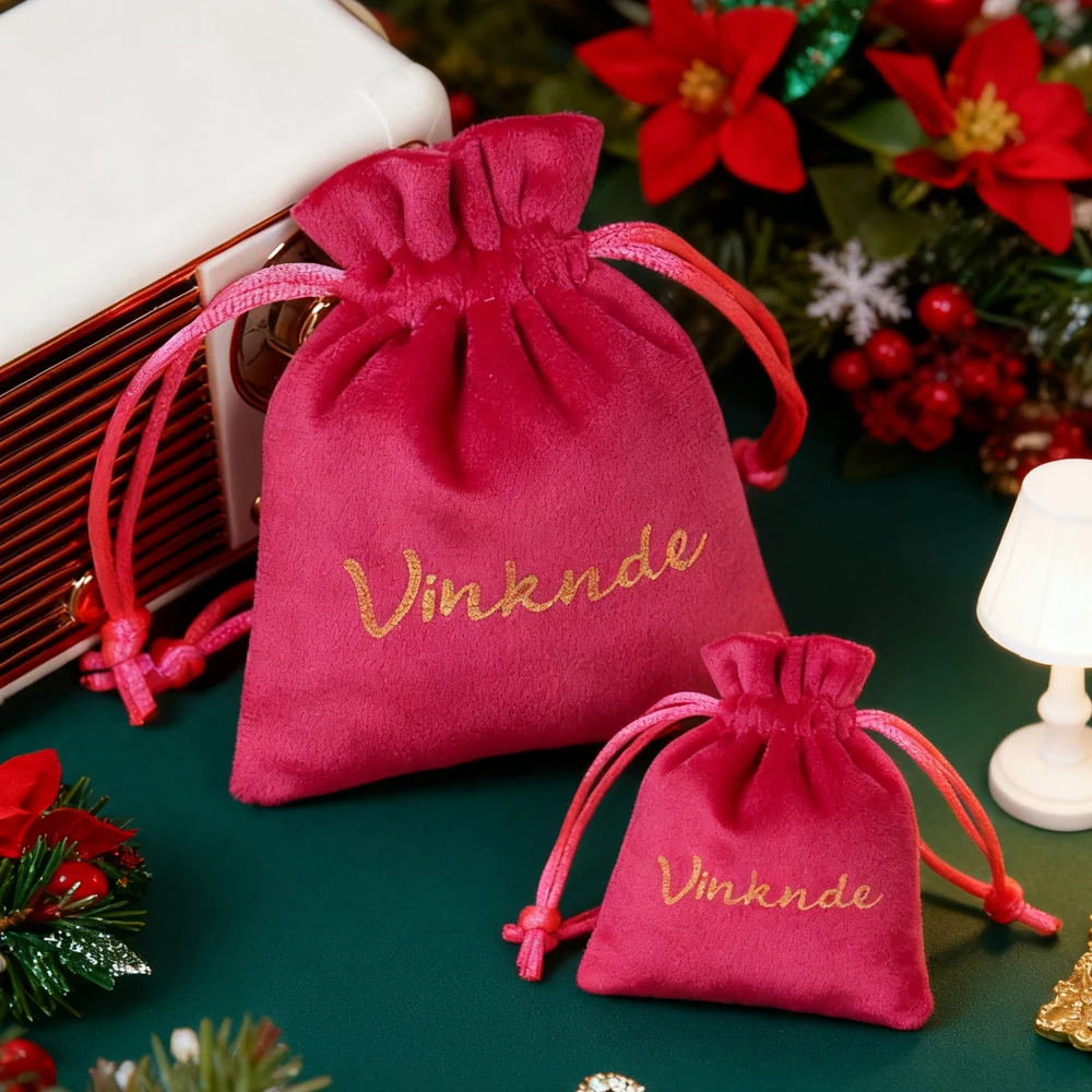 

50 Pcs/lot Rose Velvet Bags Drawstring Gift Pouches For Jewelry Perfume Wedding Party Storage Packing Bag Custom Logo Print Sack