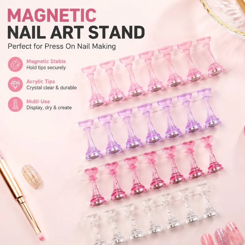 Acrylic Chess Shape Nail Stand Magnetic Holder Stable Removable Display Rack for Press on Nails Swatch Practice Manicure Sample
