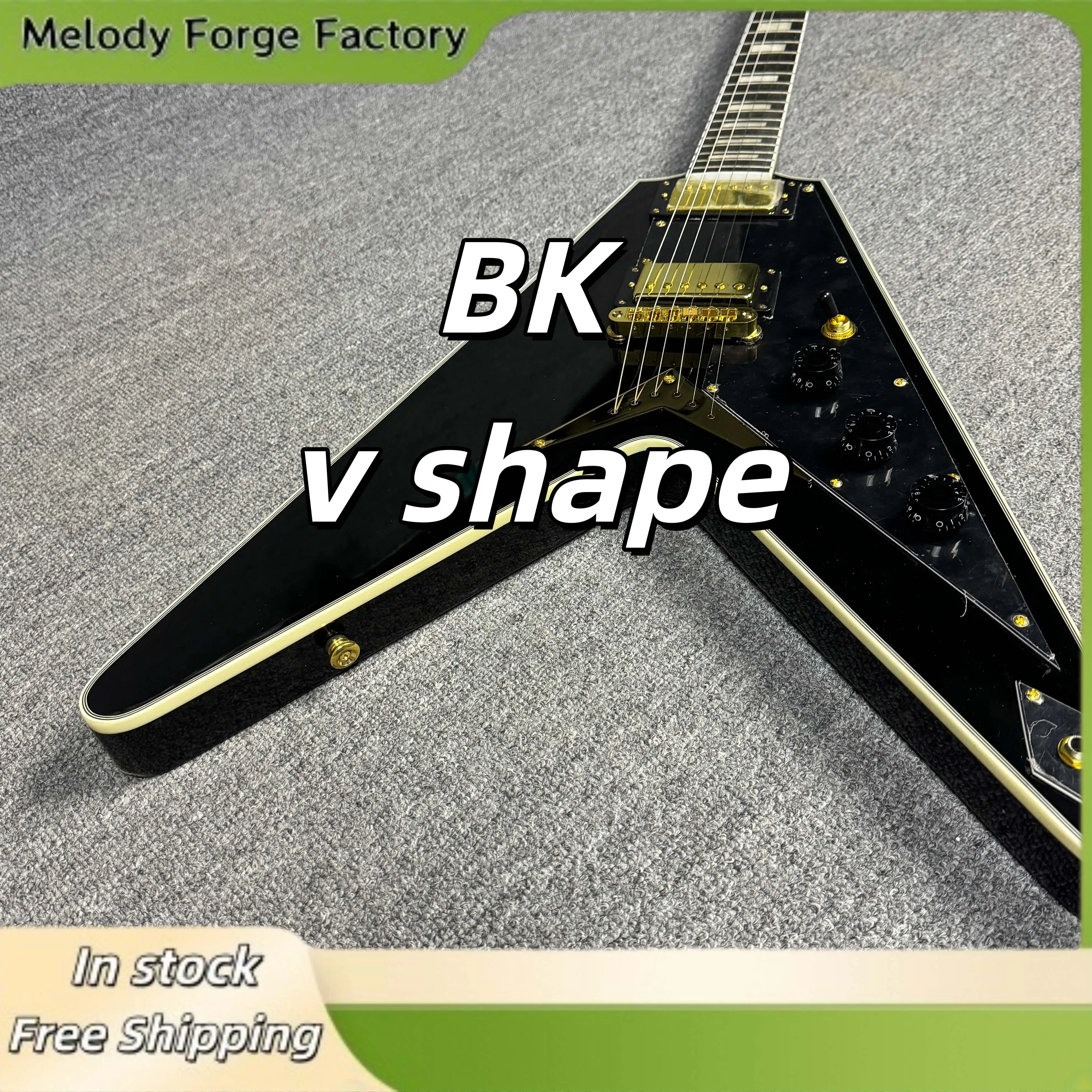 In Stock Black V Electric Guitar Rosewood Fingerboard Body Good Sound Comfortable Hand Feel Gold Hardware Dual Pickup