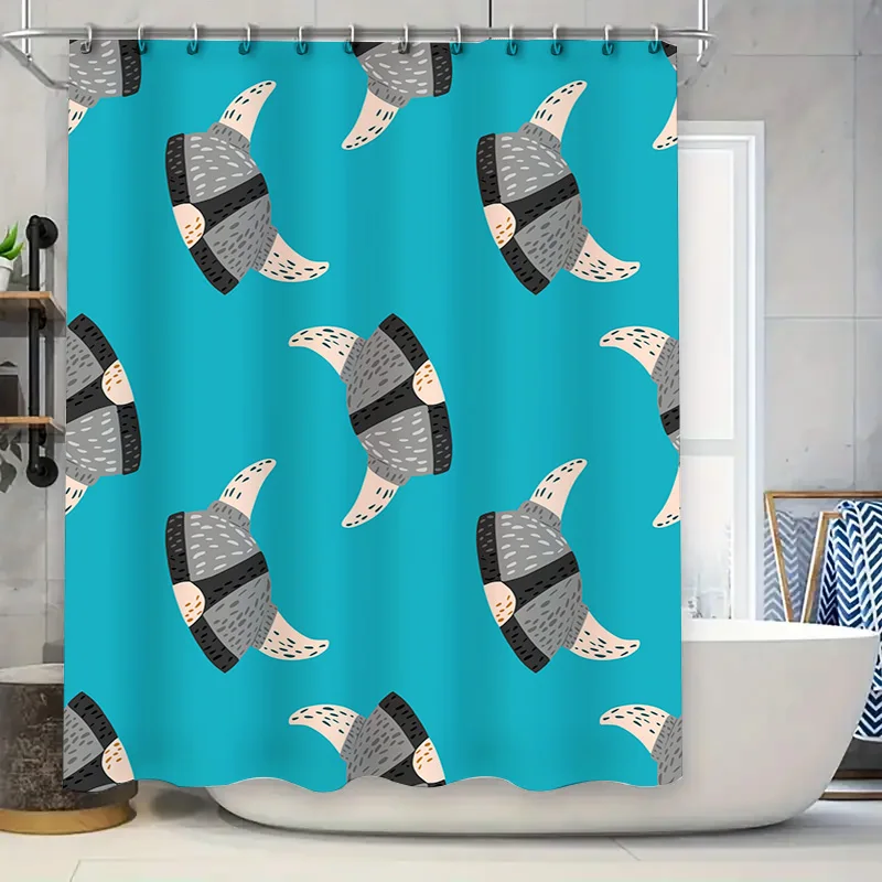 

Cute Cartoon Blue Bath Curtains Modern Home Decor Shower Liner with Hook Rings for Bathroom Accessories in Kitchens Dining