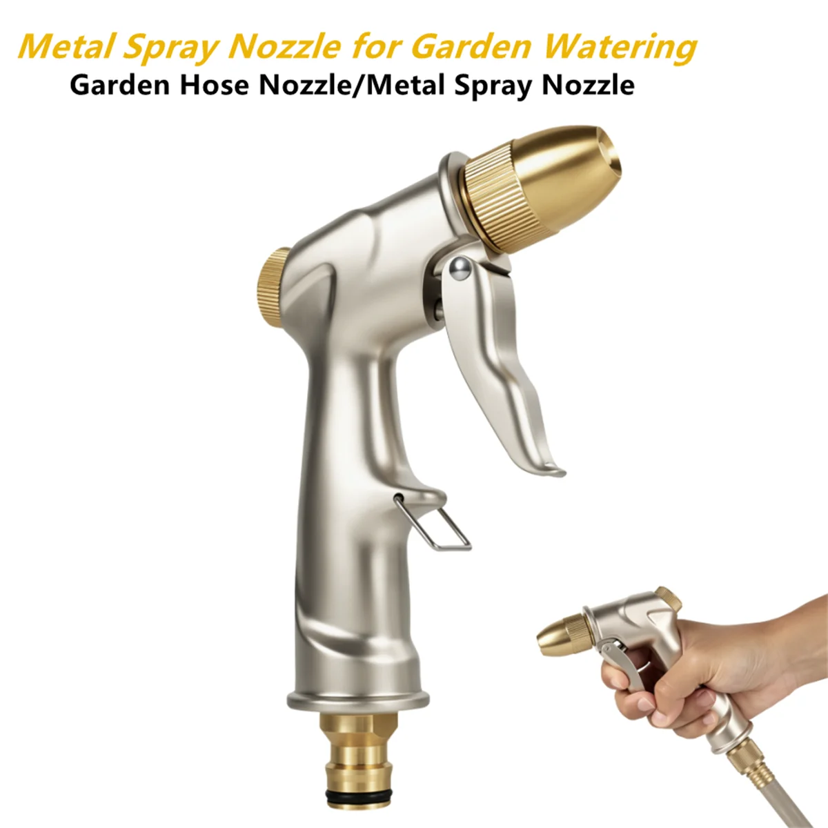 Garden Hose Nozzle High Pressure 4 Spray Modes Brass Nozzle Zinc Alloy Body Leak Proof Water Sprayer for Car Wash Yard Cleaning