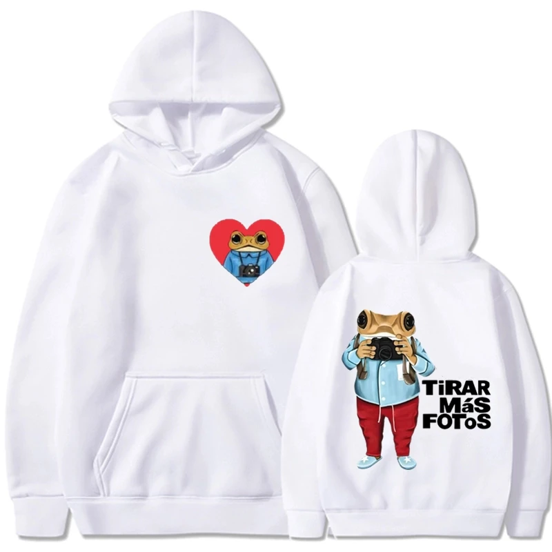 

Autumn Men's Bad Bunny DeB TiRAR MaS Harajuku DTMF Frog pattern printed hip-hop hooded sweatshirt streetwear