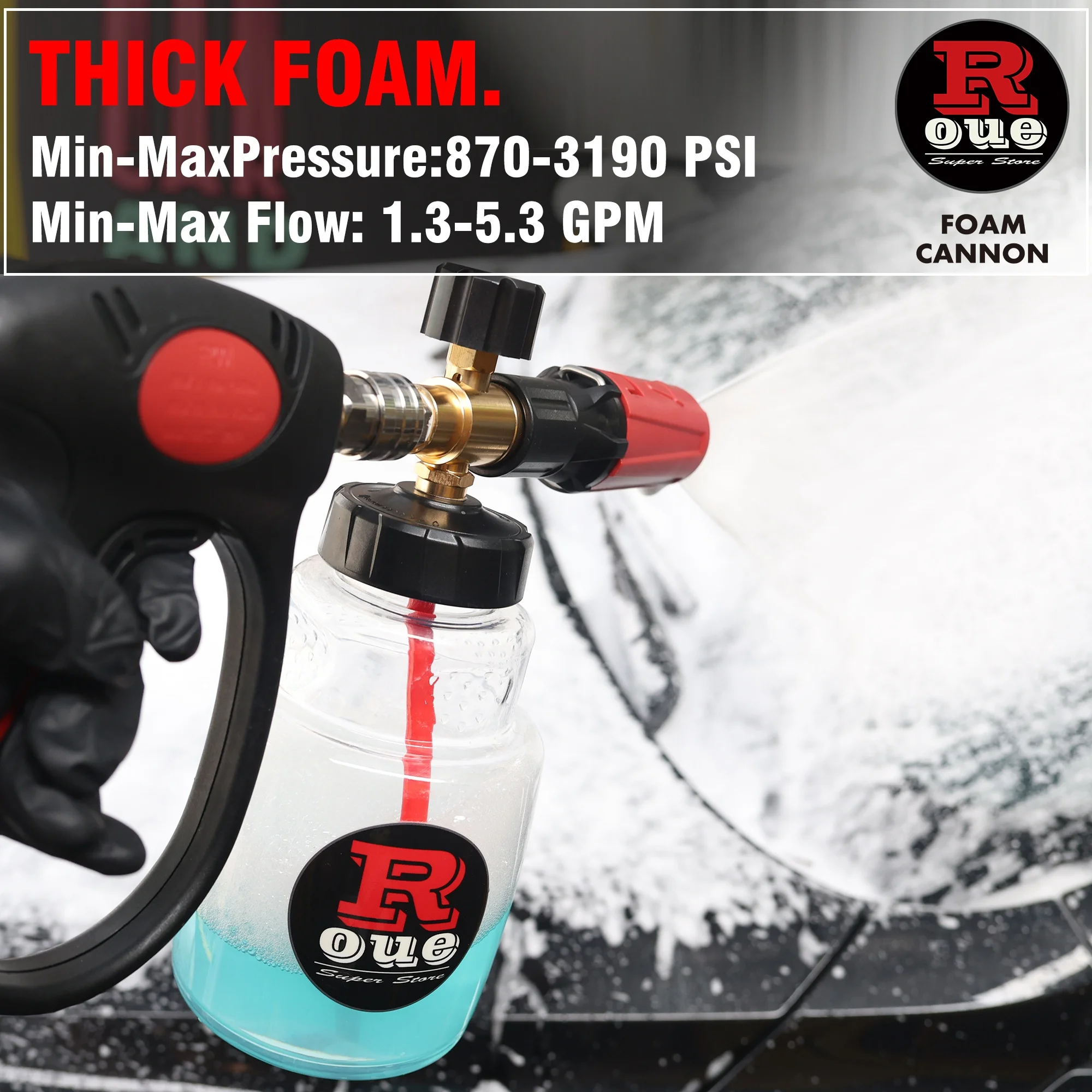 ROUE 1/4” Quick Connect Car 4500PSI Wash High Pressure Spray Gun Stainless Steel Brass M22-14mm for Karcher/Nilfisk/Bosch Lavor