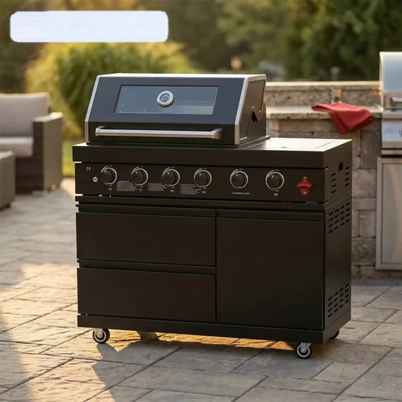 Customized Premium Modern Outdoor Grill Folding 304 Stainless Steel 4 Burner Unit with Single Side Oven & Powder Coating