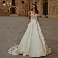 LORIE-vestido de novia de encaje, corte en A, apliques, sin mangas, espagueti, sin tirantes, sin espalda, personalizado, 2025