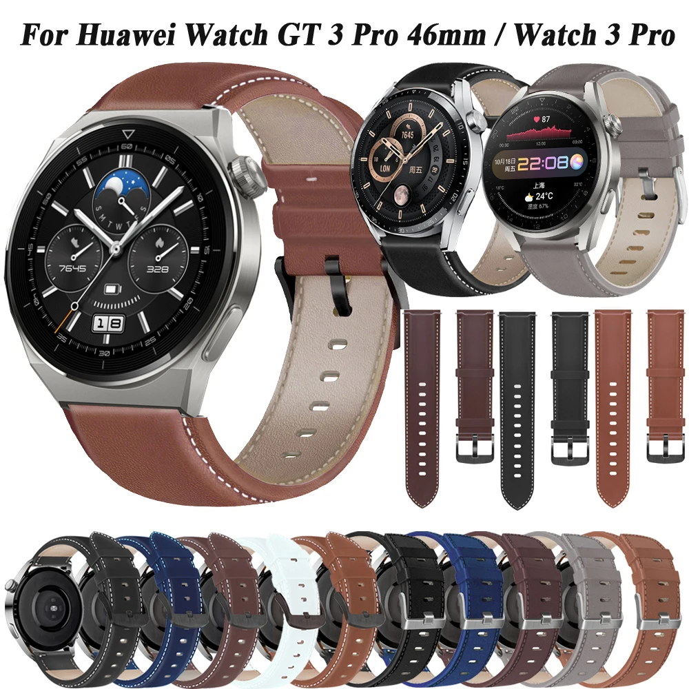 22mm Watch Straps For Huawei Watch GT3 Pro 46mm GT 2/3 SE/Pro/2E/GT2 46mm Leather Wrist Band GT2e Watch 4 Pro Bracelet Watchband