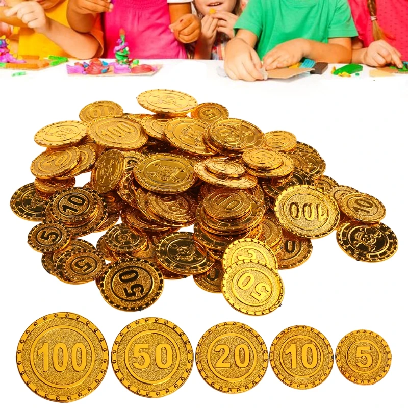 100pcs/set Game Coin Gold Bargaining Chip for Kid Party Supplies Treasure Christmas Decoration Child