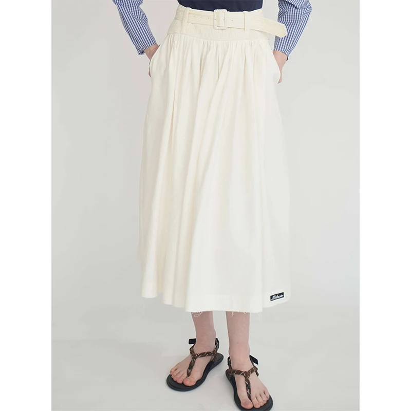 

MDNOTE Minho Spring Summer 2024 Women's Mid-Length A-Line Skirt with Belt And Waist Pleating Crt Cotton Polyester Blend