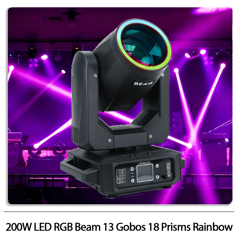 

Светодиодный луч 200 Вт с подвижной головкой и кольцевым эффектом радуги DMX512, управление звуком для DJ, дискотеки, свадьбы