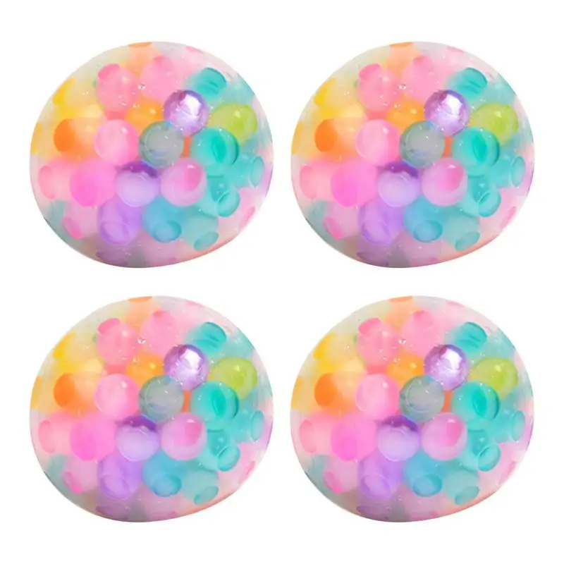 Pressure Ball 4PCS TPR Stress Ball Hand Squeeze Balls Rainbow Beads Decompression Ball Toy Stressball Vent Toys