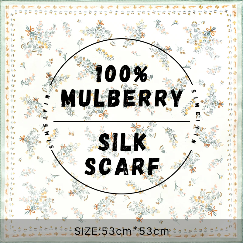 

100% Mulberry Silk Scarf 53x53cm Floral Print Square Neck Scarf Women Elegant Neckerchief for Office Commute Daily Outfits