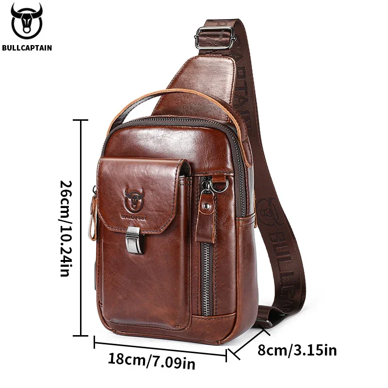 Men\'s Genuine Leather Chest Bag Casual Retro 7.9-inch Mobile Phone bag Multifunctional Anti-Theft Crossbody bags bolso de pecho