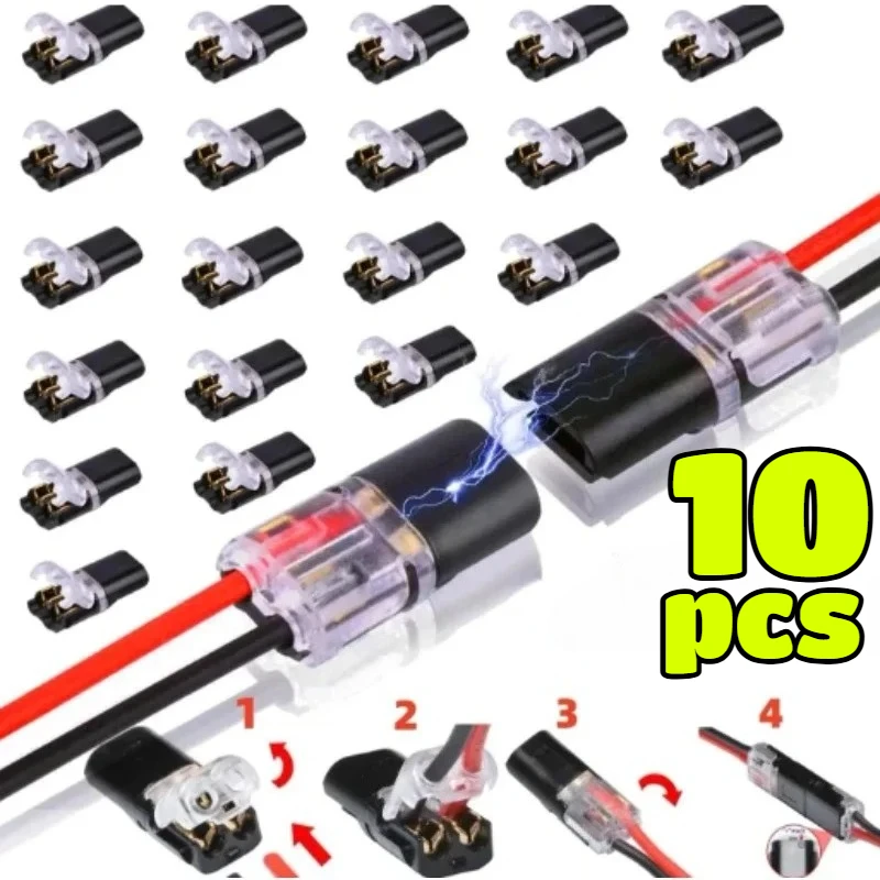 10/1pcs Double-Wire Plug-in Connector with Locking Buckle Pluggable LED Wire Connector 2 Pin 2 Way Universal Compact Wire