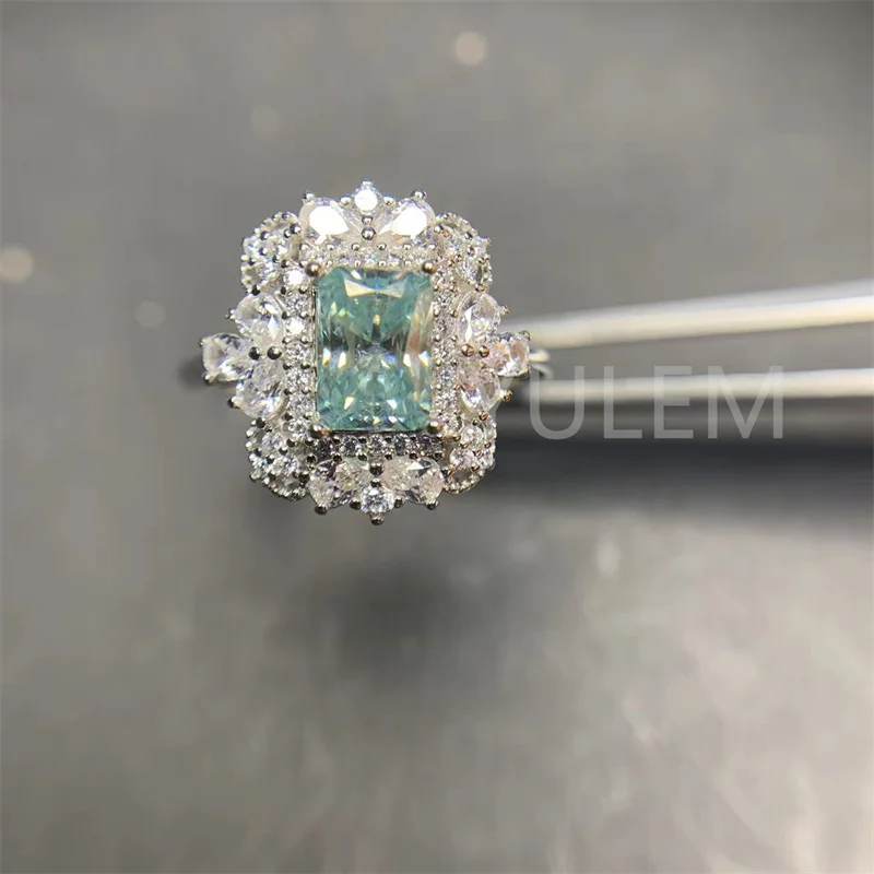 New Arrival 18K White Gold Plated Radiant Cut Diamond Test Past 1 Carat Pink Radiant Moissanite Ring Gemstone Wedding Jewelry