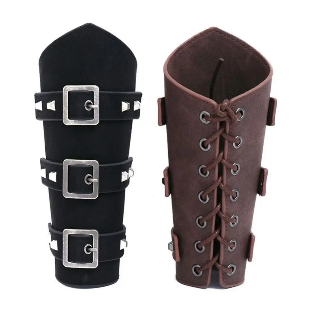 Punk Hip Hop 1Pc Cosplay Leather Armor Arm Viking Bangles Pirate Knight Gauntlet Wristband Bracer Accessories New Men's Bracelet