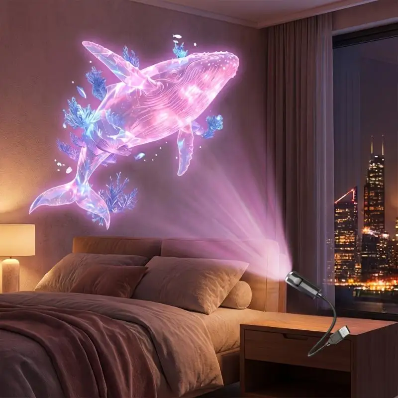 Wholesale LED USB Projector Light Ocean Projection Lamp With 8pcs Marine Life Light Panels Ceiling Decorative Night Light