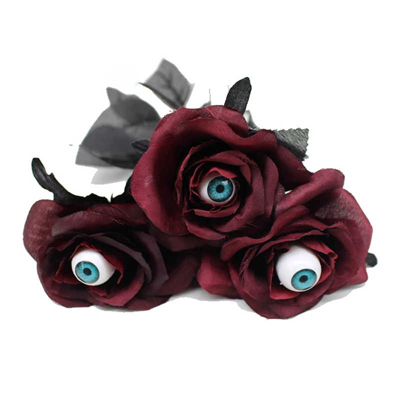 1pc 41cm preto falso flor cosplay acessórios de fantasia horror flor rosa artificial flor com globo ocular fontes do dia das bruxas