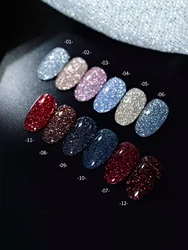 1-12pcs ZH Sparkling Crushed Diamond Gel Nail Polish Colorful Reflective Super Flash Nail Salon Home DIY Nail Art Nail Supplies