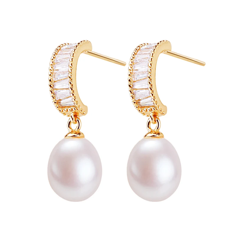 ZHBORUINI 2022 New Zircon Drop Earring 100% Real Natural Freshwater Pearl 18k Gold Gilled Pearl Earrings For Women Party Jewelry — zdjęcie 2