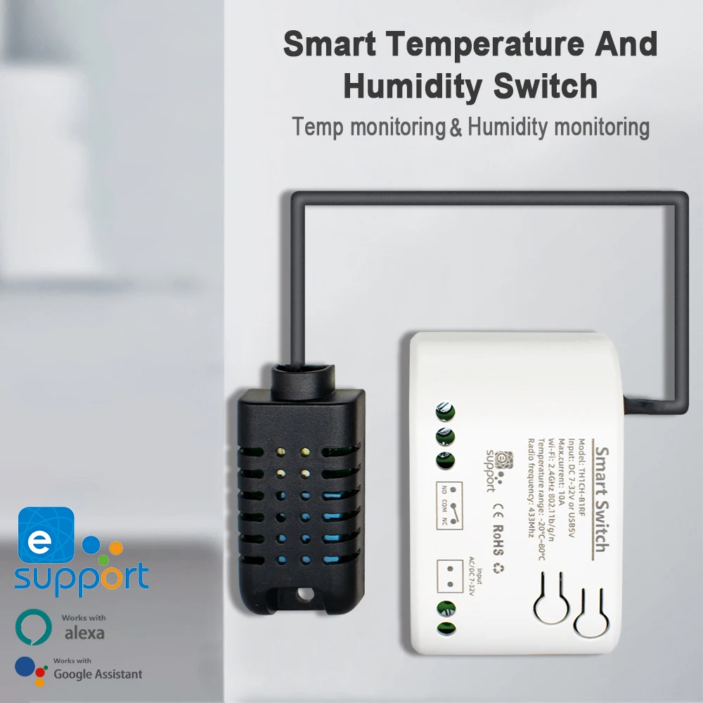 WiFi Smart Temperature Humidity Sensor Monitor Switch Smart Home eWelink Control Works with Alexa Google Home