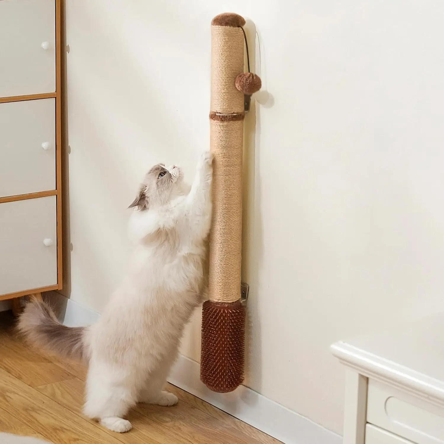 

Wall Mounted Cat Scratcher, 34” Extra-Tall Vertical Sisal Scratching Post for Large Cats, Space-Saving Wall Cat Scratch