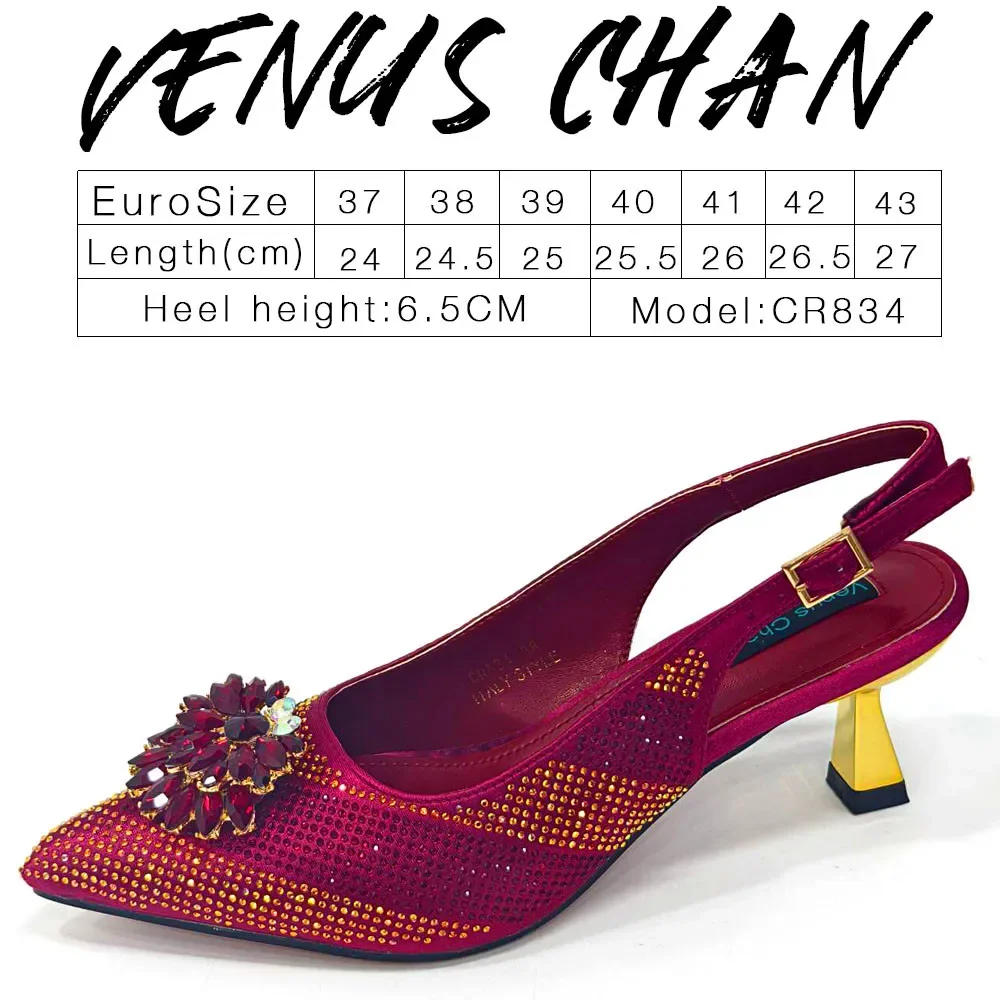 Venus Chan 2026 Italian Luxury Rhinestone High Heel Pointed Toe Shoes & Matching Bag Set – Ideal for Parties and Special