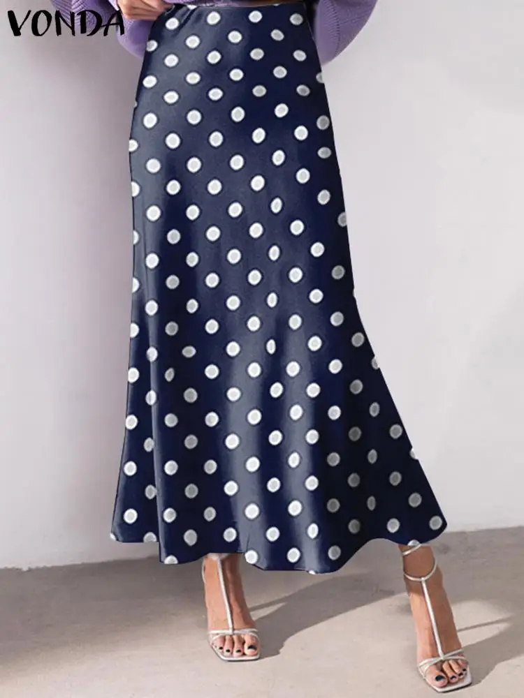 VONDA Elegant Women Office Maxi Long Skirts 2024 Oversized Fashion Sexy Dot Printed Skirts Casual Loose Ruffle Party Bottoms