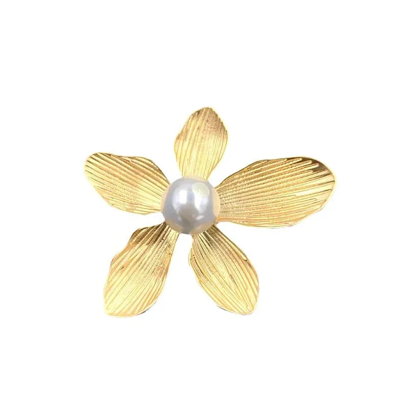 Vintage Matte Gold Bauhinia Brooch - Pearl Accent Floral Pin for Women's Shirt Blouse Coat Lapel Elegant Fashion Jewelry