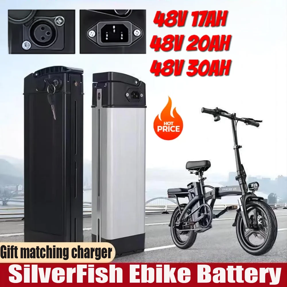 

48V Lithium Battery 20AH/30AH/40AH 18650 Silver Fish Rechargeable Battery Built-in BMS for 250W-1800W Motor + Free Charger