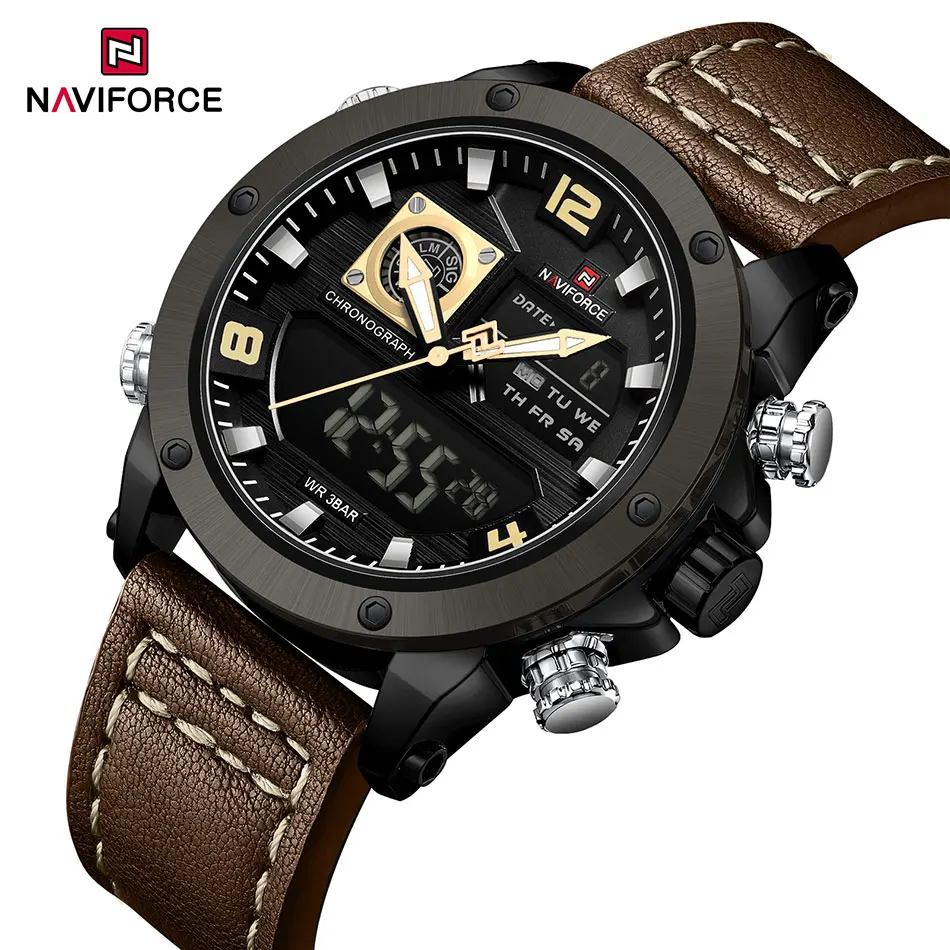 NAVIFORCE New Sport Watches Genuine Dual Display Quartz Wristwatches Big Dial Fashion Cool Man Digital LED Men Waterproof Watch