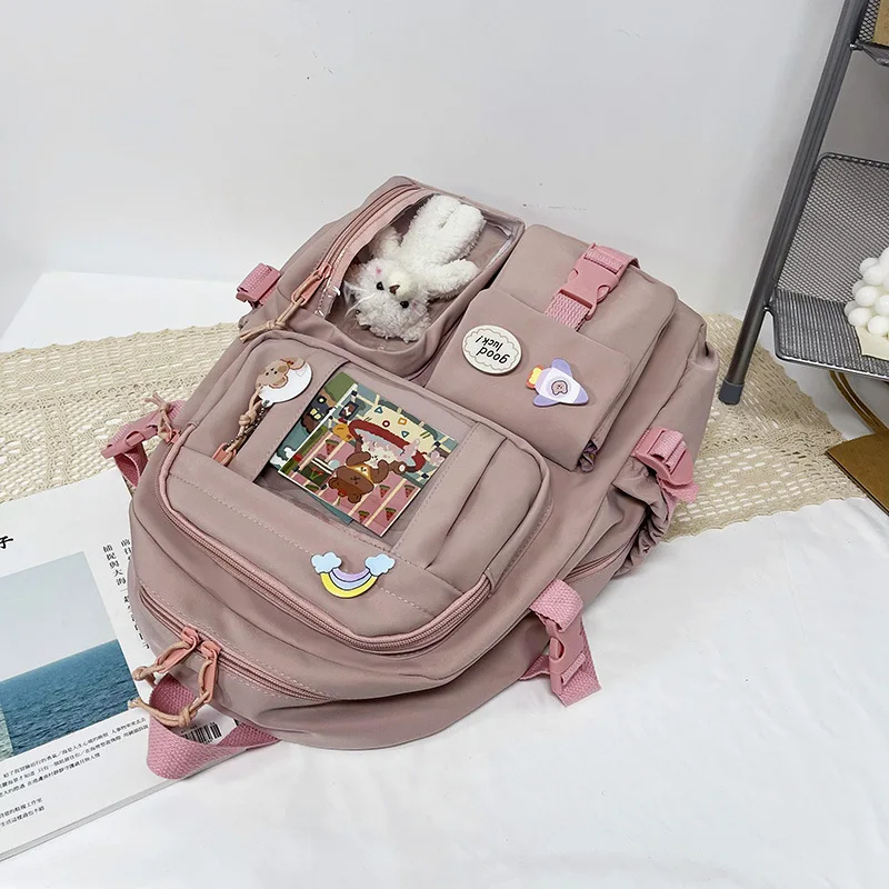 Sac à Dos Mignon avec Danemark ge et Pendentif en Peluche pour Adolescente, Accessoire d'École Kawaii de Grande Capacité