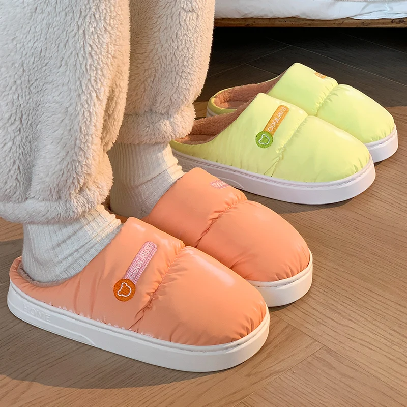 

Хлопковые домашние тапочки сладких ярких цветов, женские зимние теплые короткие плюшевые домашние тапочки для пар, шлепанцы с милым мультяшным медведем, 45