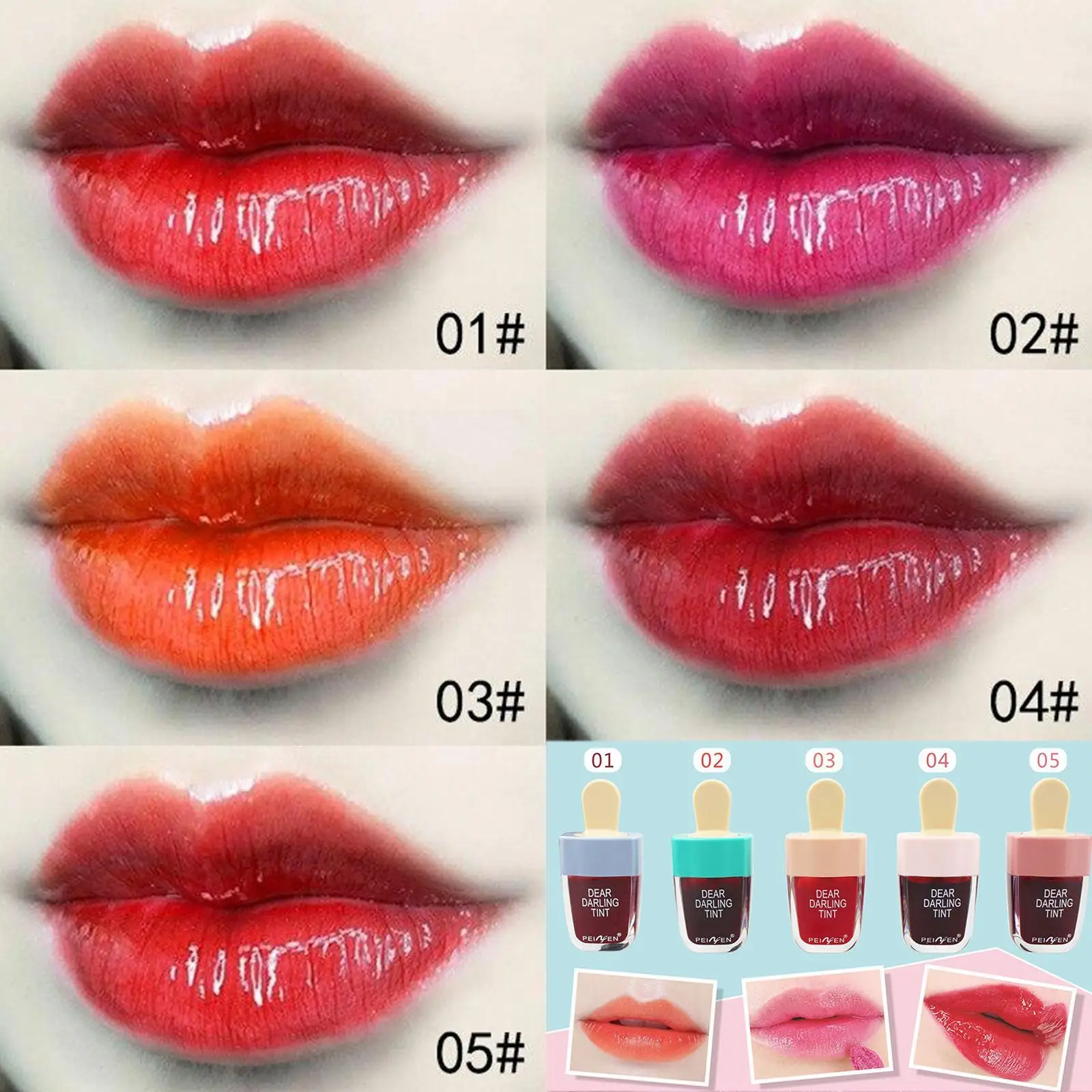 5 Colors/set Cute Ice Cream Fruit Lip Glaze Waterproof Cup Liquid Lasting Matte Velvet Lipstick Long Lip Non-stick Mirror G E5K6