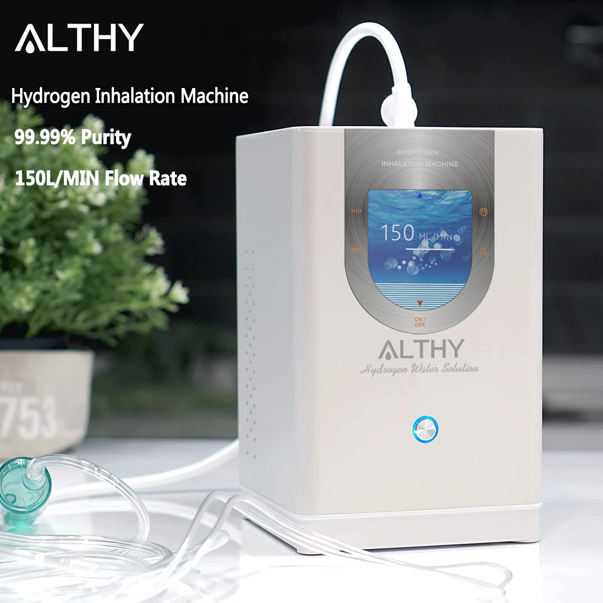 ALTHY Hydrogen Inhalation Machine & Hydrogen Water Generator 99.99% High Purity Low Noise H2 Inhalation SPE/PEM 150ml/min