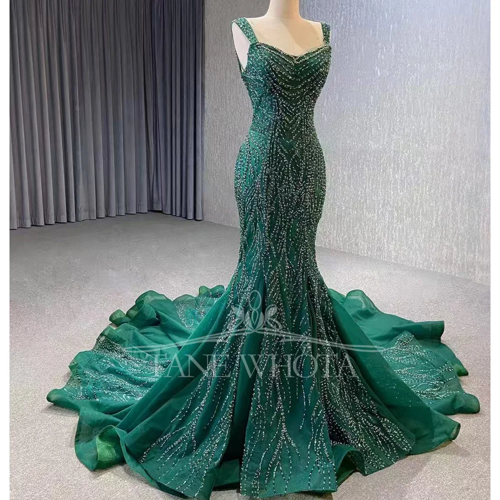 Luxury Green Sequined Sweetheart Sleeveless Evening Dress Lace-Up Back Sheath Fit Style For Women