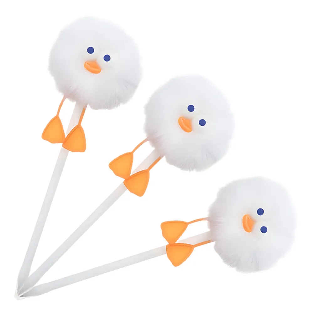 

3Pcs Cute Duck-Shaped Ballpoint Pens with Soft Pom Pom Top Smooth Ink for Journaling Students Office School Supplies Pompom Pen