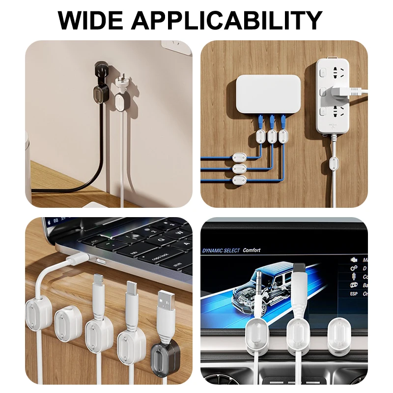 10Pcs Magnetic Cable Organizer Holder Cable Clips Adhesive Wire Keeper Cord For Home Office Under Desk Management