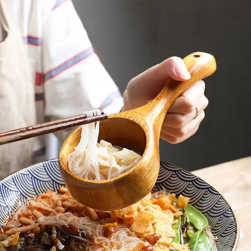 Handwork Wooden Soup Spoon, Vintage Household Tableware, Kitchen Soup Large Spoon for Porridge, Creative Modern Simple Wooden La