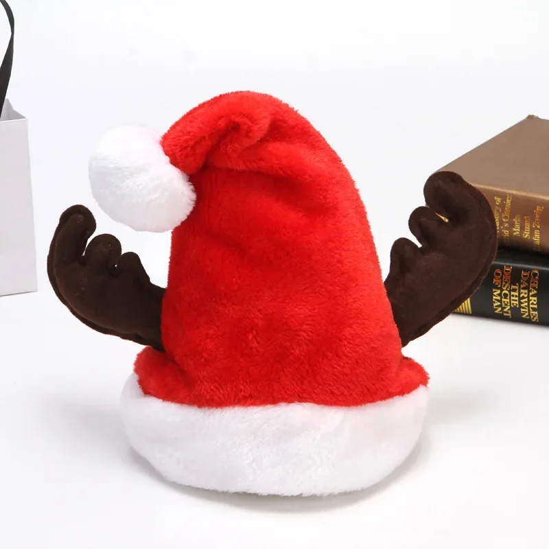 Christmas Hat Plush+Short Plush Deer Horn Cotton Filled Children's/Adult Christmas Hat