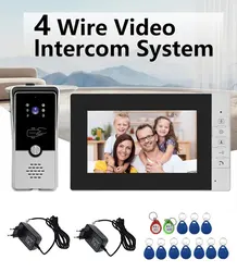 Intercomunicador de teléfono para puerta, sistema de videoportero con RFIDHD, IR, LED, cámara impermeable para exteriores, tarjeta inductiva, 2V 1, 7 pulgadas