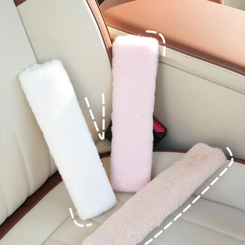 1-Piece Car Seat Belt Shoulder Cover Plush Solid Color Car Seat Belt Cover Soft and Comfortable