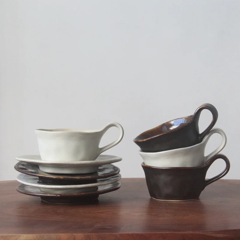 160ml Kiln Ceramics Hand-washed Coffee Mugs and Saucers Exquisite Italian Concentrated Latte Cups American Afternoon Tea Cups