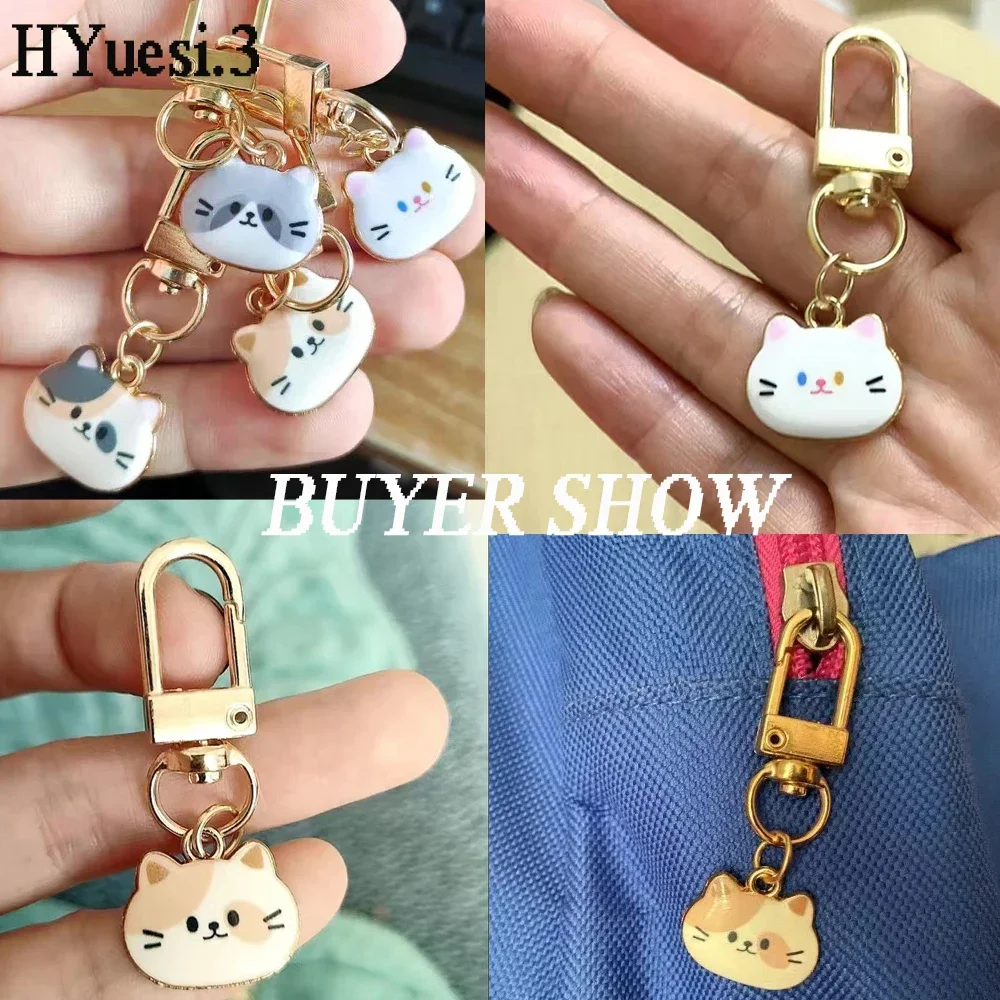 Cartoon Cat Keychain Kawaii Metal Kitty Animal Charms With Key Holder For Women Girls Purse Bag Backpack Earphone Ornaments