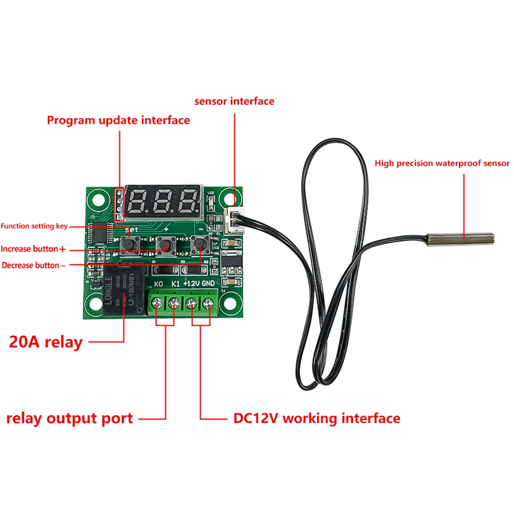 W1209 DC 12V Digital Temperature Controllear Thermostat Heat Cool Temp Thermometer Thermostat Switch Plate + W1209 Case