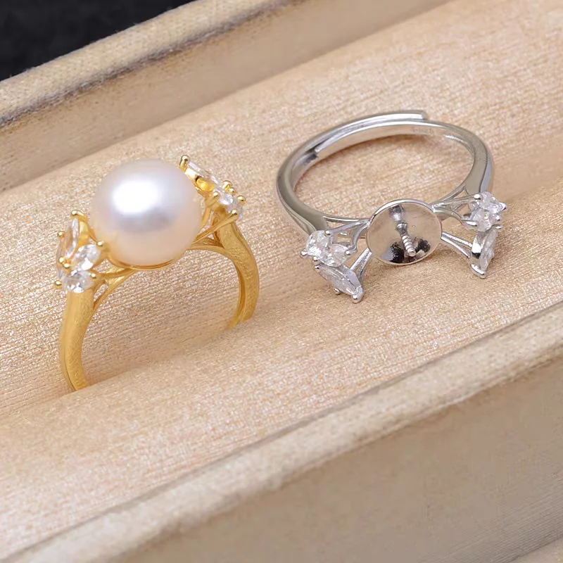 S925 Sterling Silver Adjustable Finger Ring Mountings Base Setting Findings Jewelry Components for 9-10mm Pearls 3pcs/lot