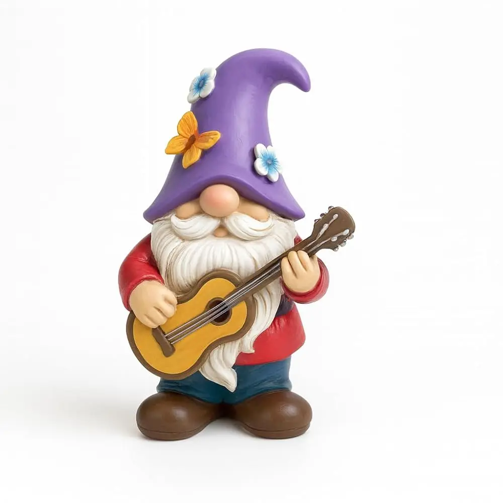 

Музыкальная фигурка гнома с гитарой – декоративная статуэтка ручной работы из смолы для сада или полки, высотой 6,2 дюйма, причудливая статуя гнома с сумкой.